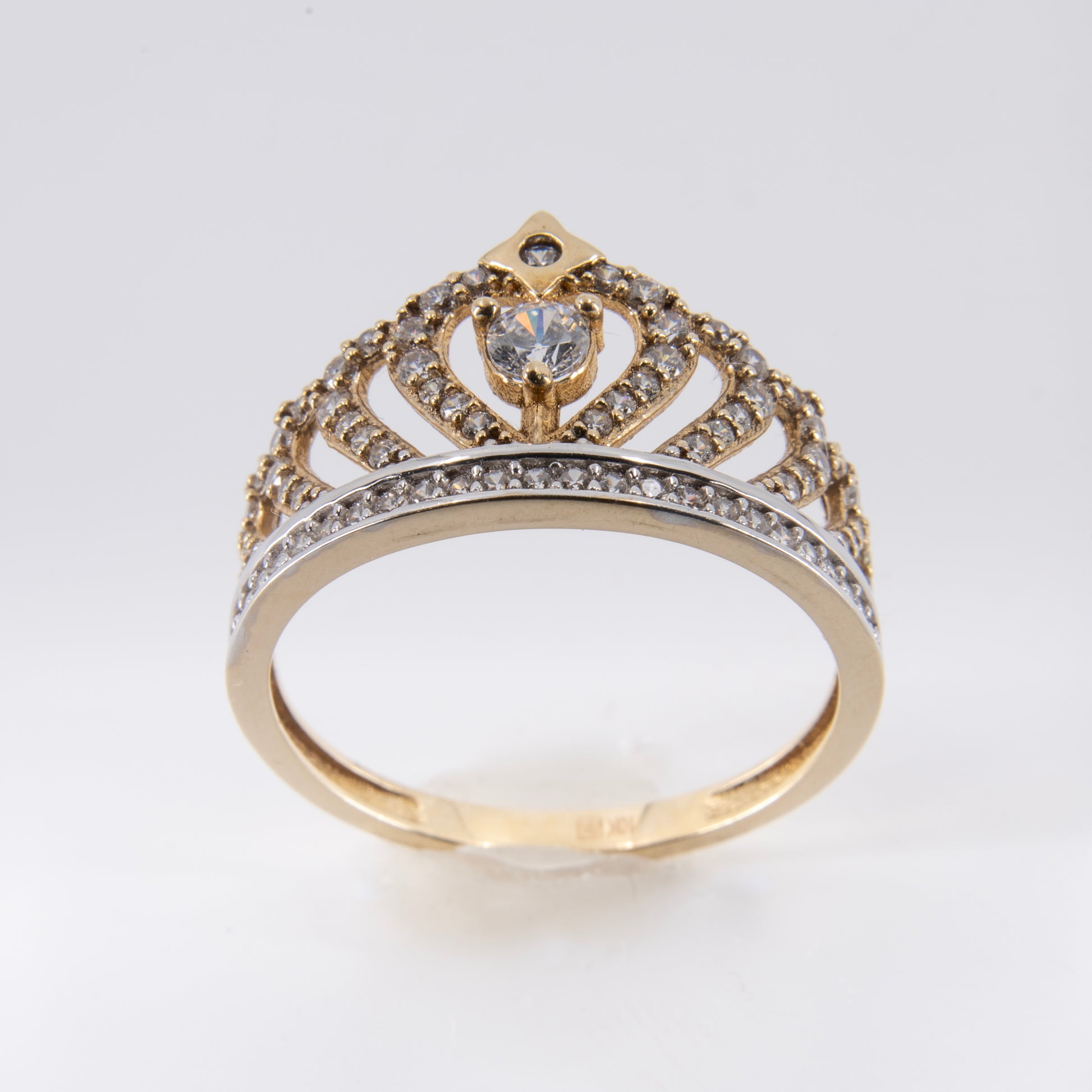 Anillo de Corona Oro 10k con Circonias