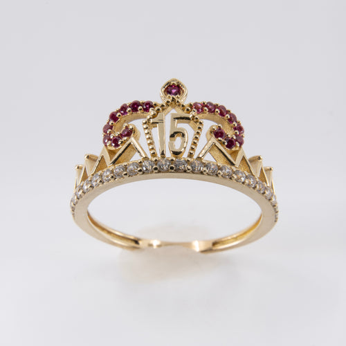 Anillo de Corona para quinceañera Oro 10k con circonias