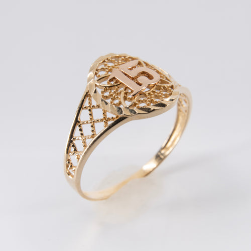 Anillo de XV Años de Oro Filigrana 14k