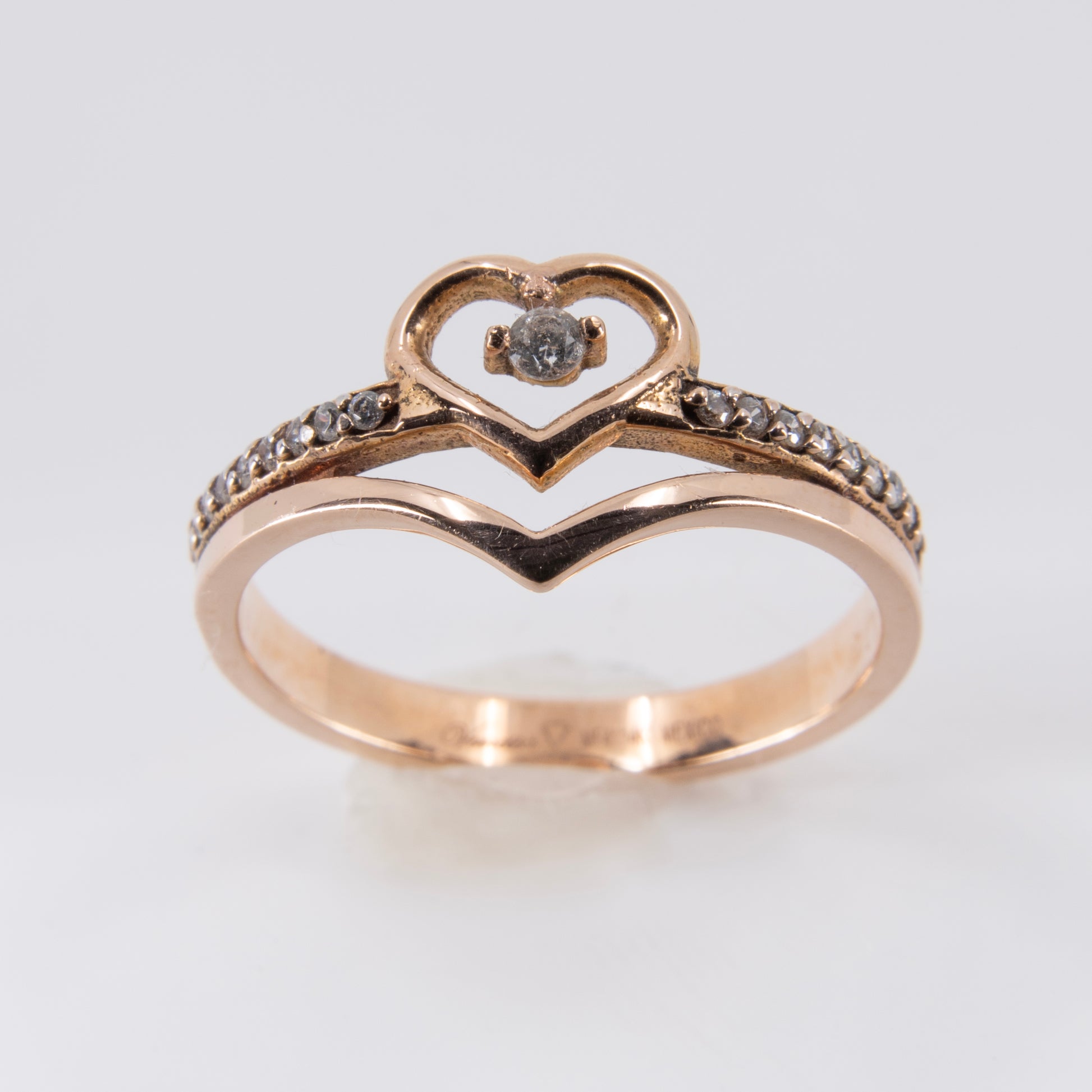 Anillo de Corazón Oro Rosa 14k con Circonias