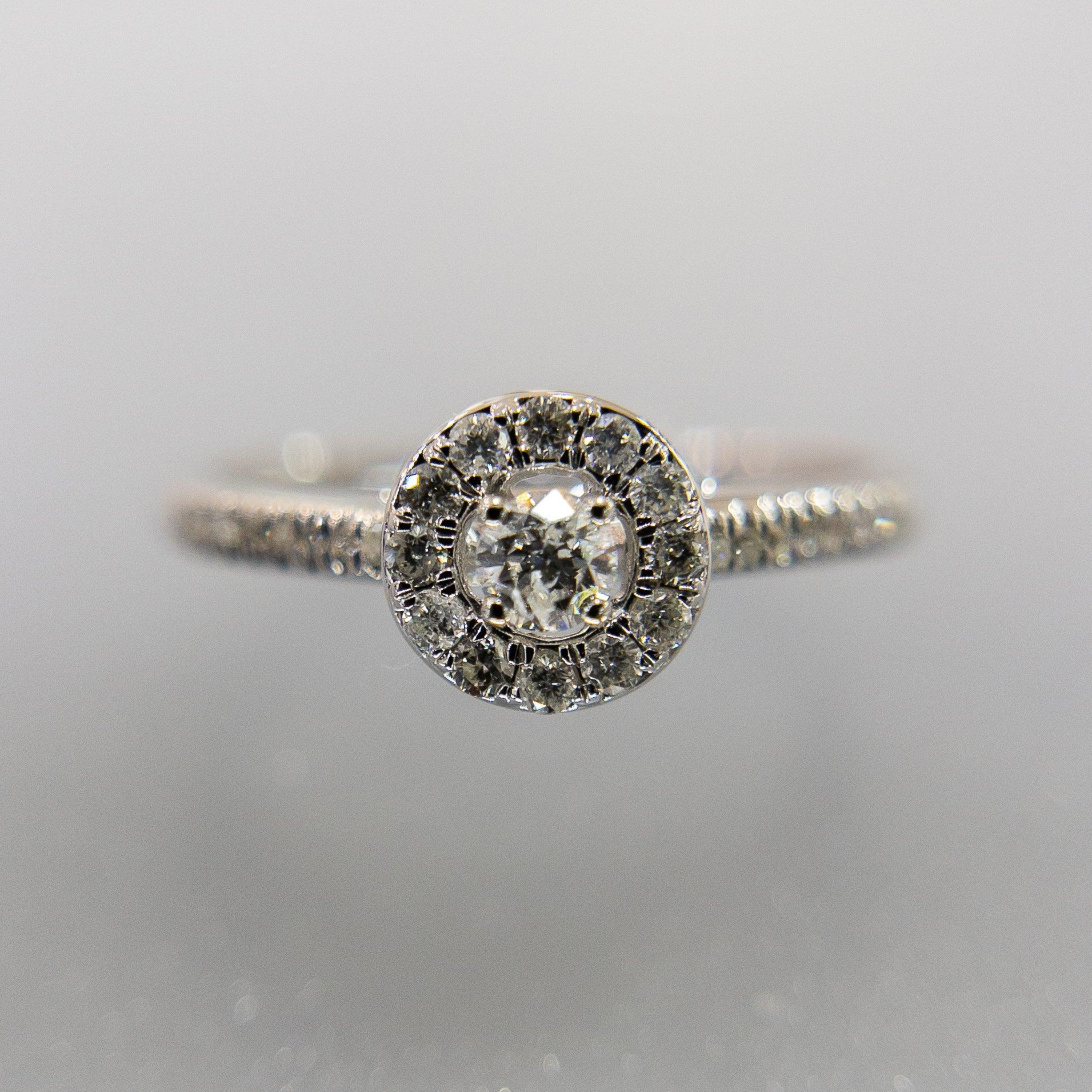 Anillo de Compromiso Oro Blanco 14k Halo con Diamantes 0.25 ctw - Vanessa Joyas