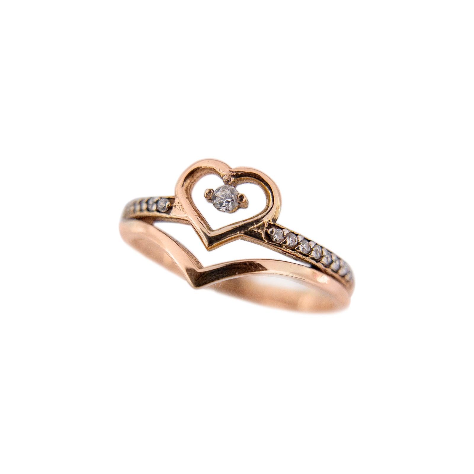 Anillo de Corazón Oro Rosa 14k con Circonias - Vanessa Joyas