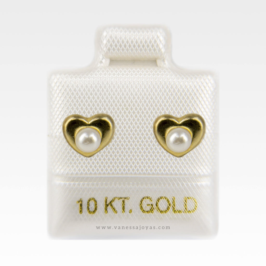 Broqueles de Corazón con Perla Oro 10k - Vanessa Joyas