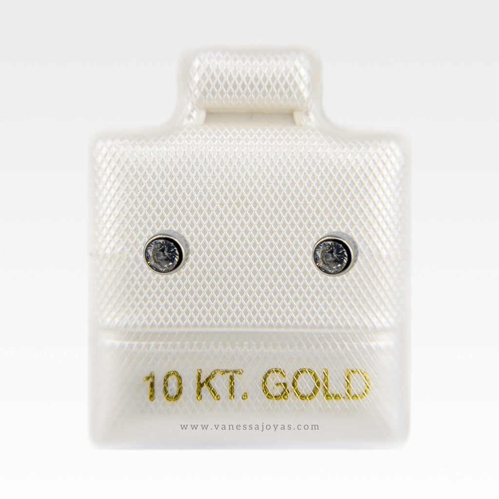 Broqueles de Circonia Biselada 3mm Oro Blanco 10k - Vanessa Joyas