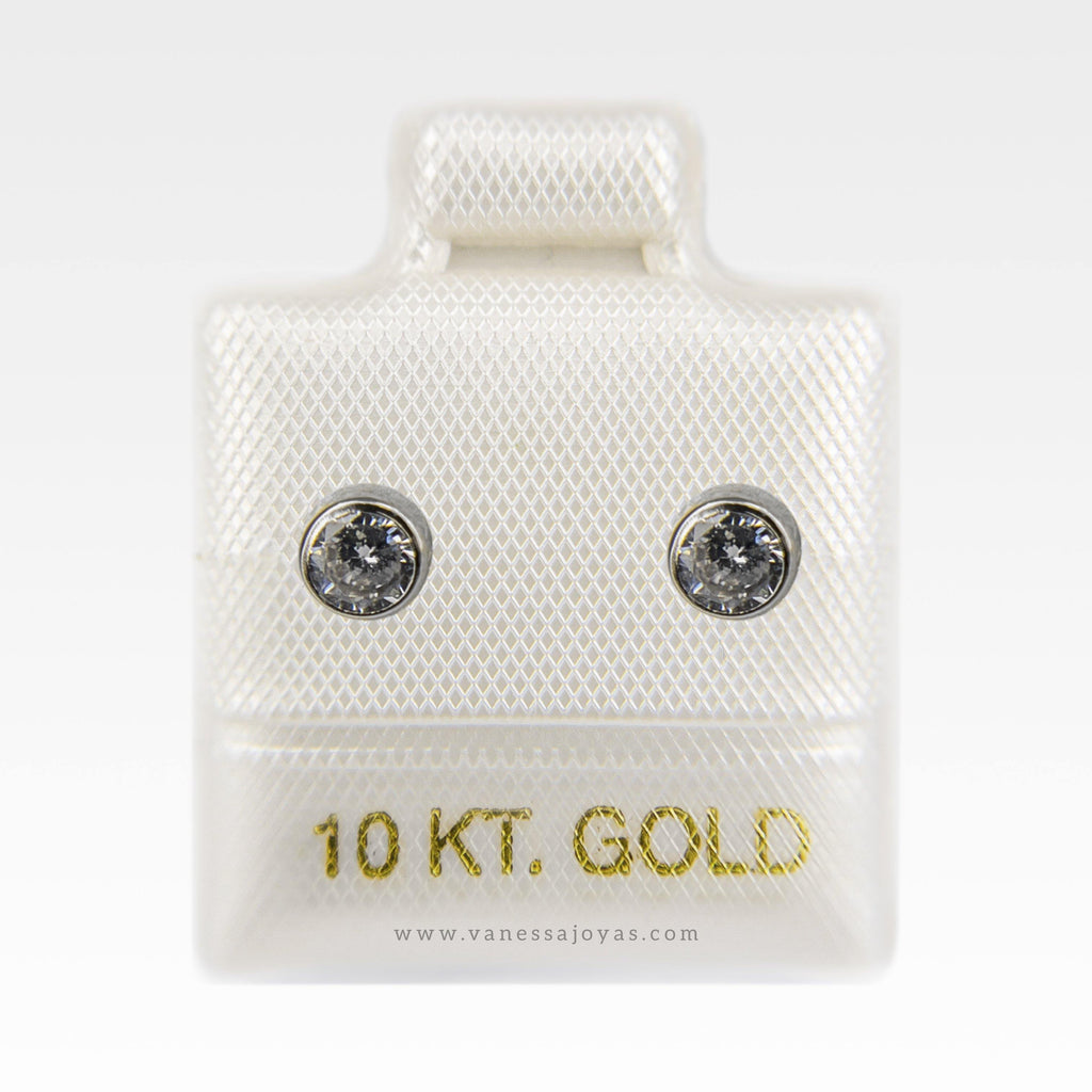 Broqueles de Circonia Biselada 4mm Oro Blanco 10k - Vanessa Joyas