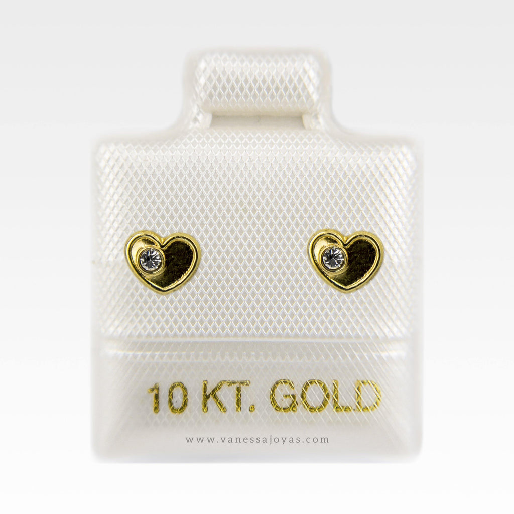 Broqueles de Corazón con Circonia Oro 10k - Vanessa Joyas
