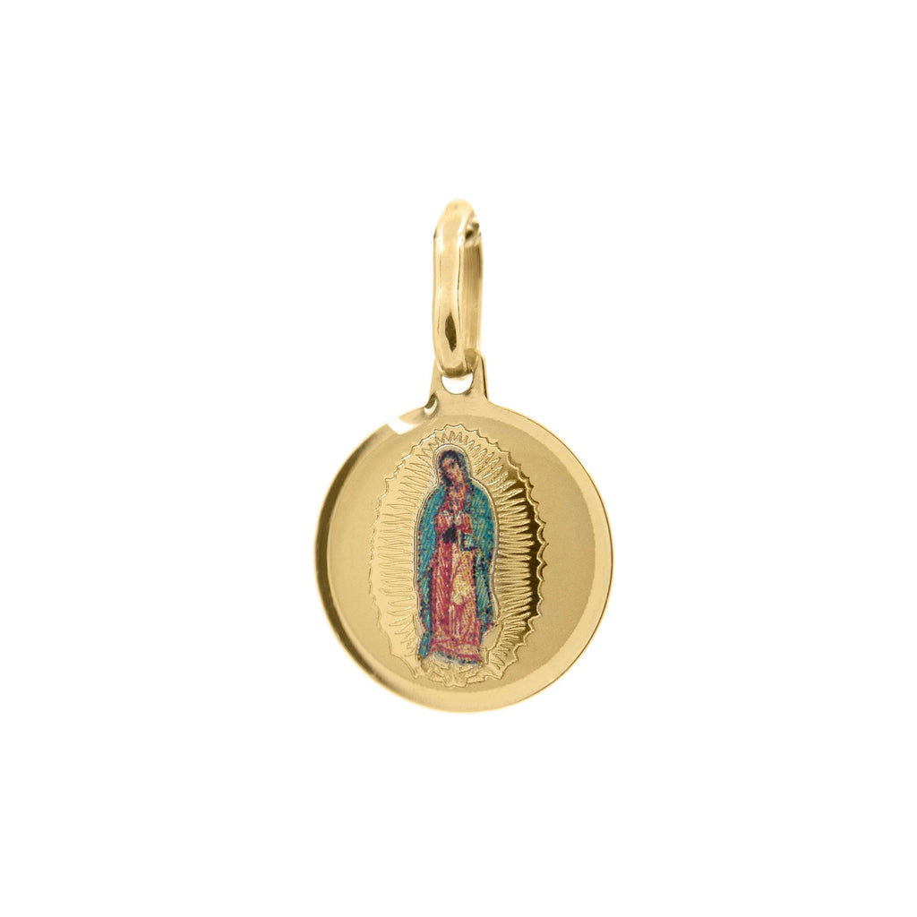 Medalla Virgen de Guadalupe a Color Oro 10k Italiano - Vanessa Joyas
