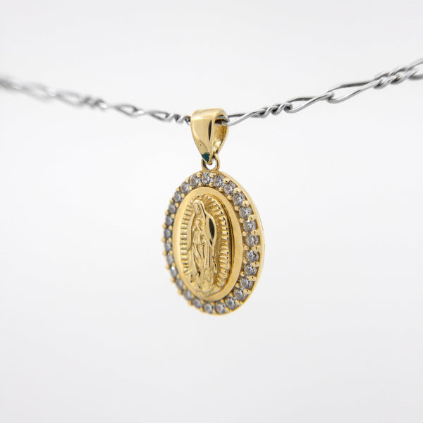 Medalla de la Virgen de Guadalupe con Circonias Oro 14k Italiano - Vanessa Joyas